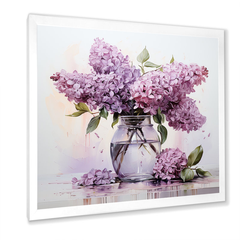«Elegant Lilac Bouquet Vase I», reproduction sur toile, Cadre simple blanc, H 24 po x l 24 po x P 1 po