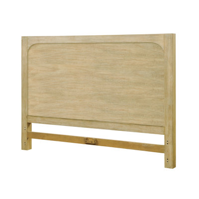 Luxurious Modern King Upholstered Headboard with Solid Malaysian Oak Frame, Weathered Natural Finish, Cream Fabric Upholstery, Sleek Low-Profile Desig