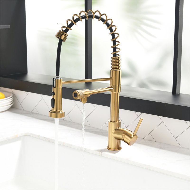 Robinet de cuisine de purificateur d'eau potable, robinet d'évier de cuisine rétractable, Doré