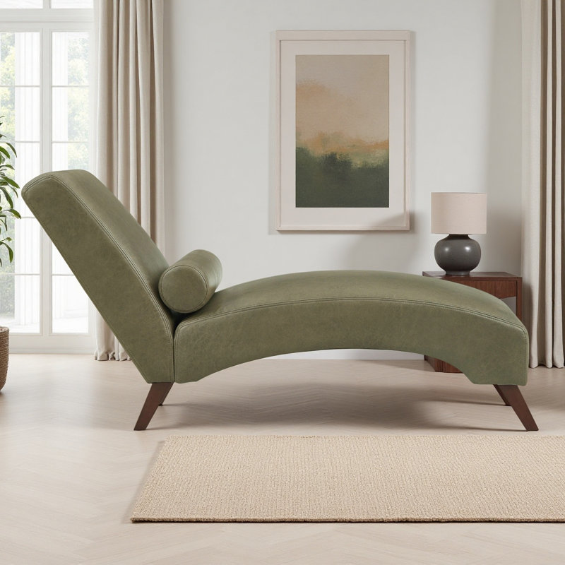 Chaise longue rembourrée 60 po avec traversin, Vert olive