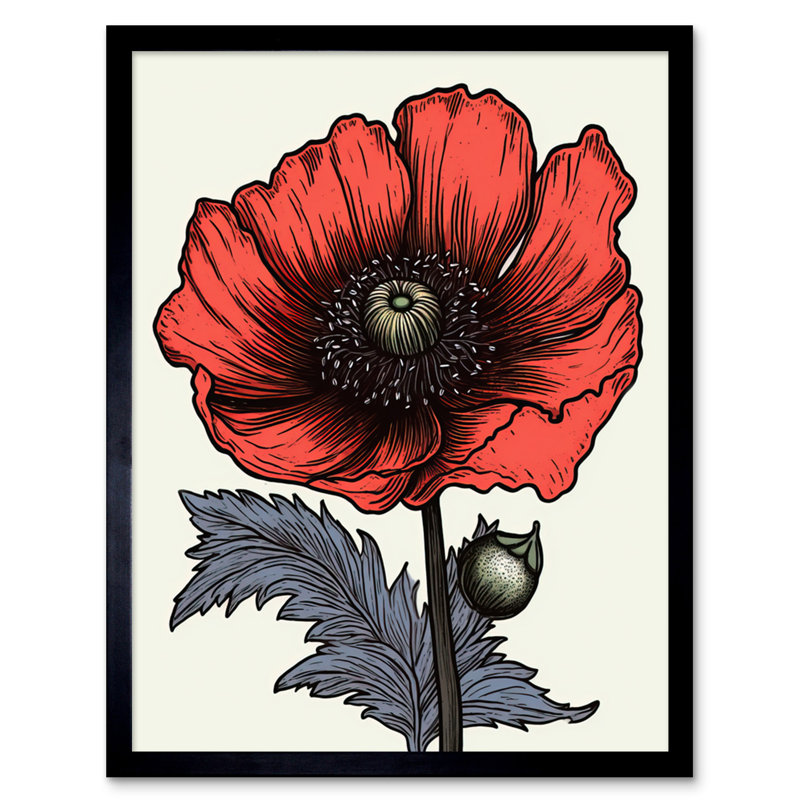 Seagoville Single Anemone Flower Tattoo Ink Body Art Rockabilly Americana 1 Piece Single Picture Frame Wall Art