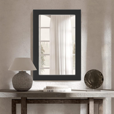 Wood Rectangle Mirror Wall Mounted Decor Bathroom Vanity Mirror With HD Tempered Glass