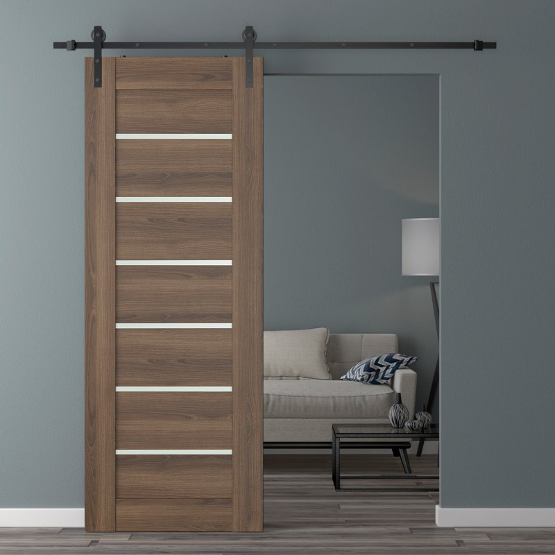 Porte de grange préfinie en bois manufacturé Avon, Pacane, 17,75 po x 95,24 po