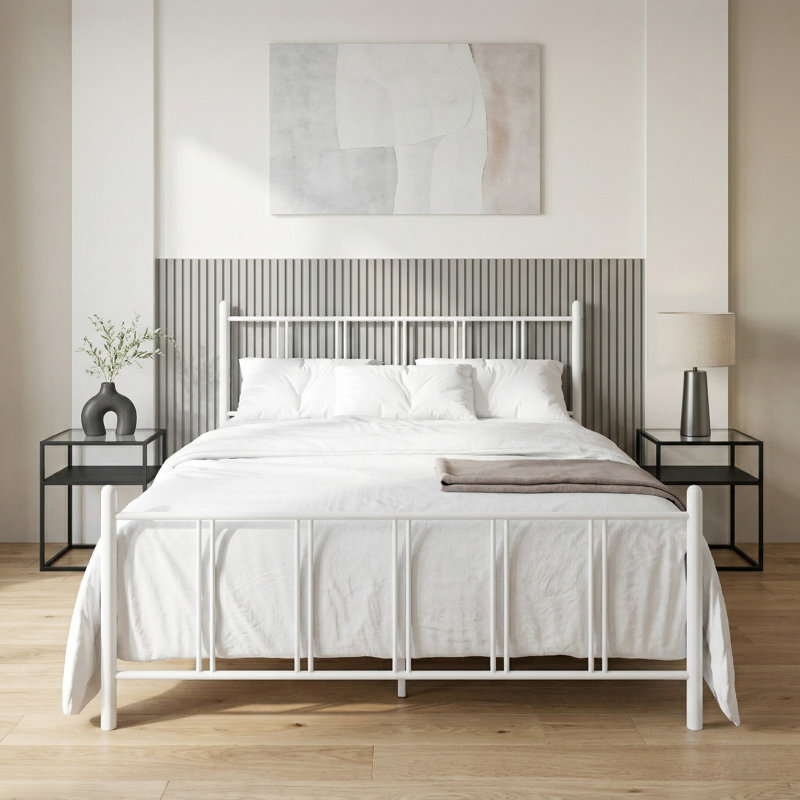 Grand lit plateforme en métal Decatur, Grand lit, Blanc