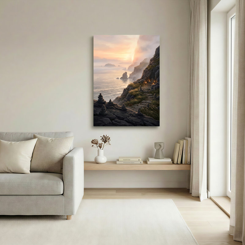 Ensemble de 1 tableau sur toile représentant un coucher de soleil sur la côte, H 36 po x l 24 po, Wrapped Canvas