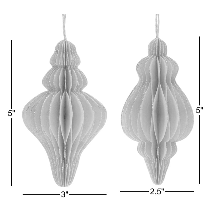 Ornement de Noël en papier plissé (ensemble de 24), Blanc / doré