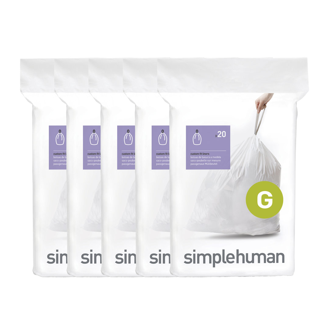 Simplehuman Code G Custom Fit Drawstrings Liners, 30 Liter / 8 Gallon, White simplehuman Pack 