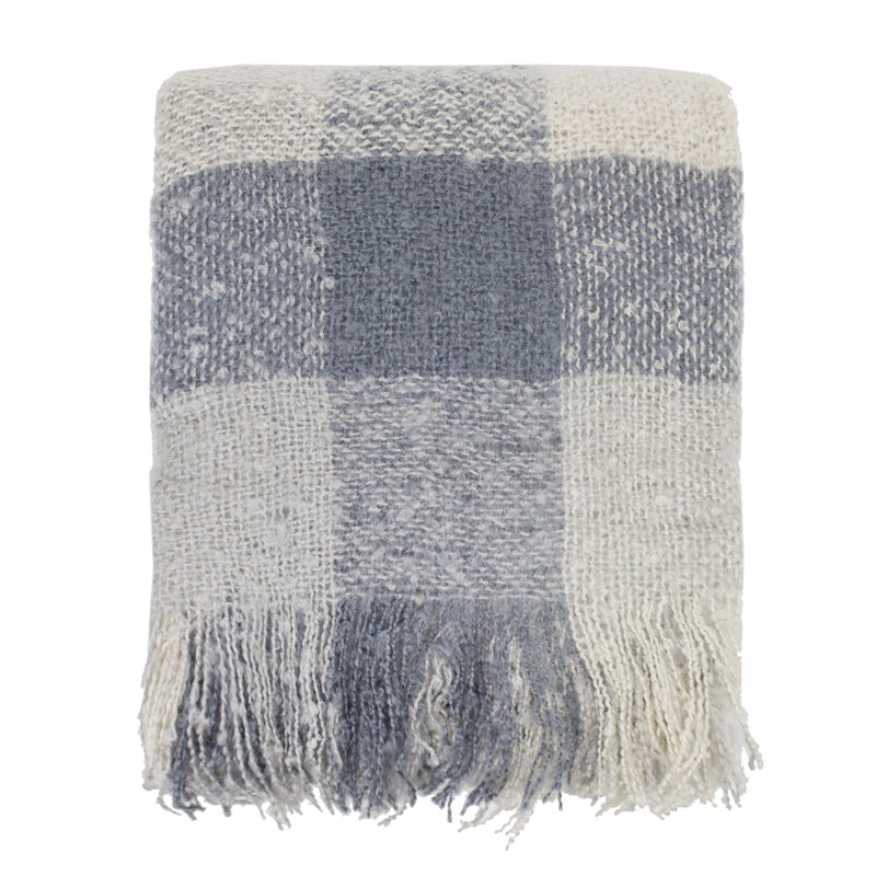 Knitted Throw Blanket, Gray/Blue
