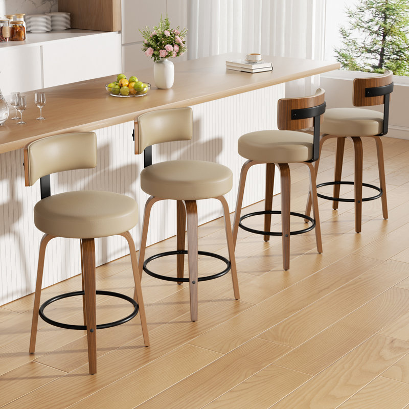 Tabouret de bar pivotant chic en cuir pour un confort et un style ultimes, Kaki, 4