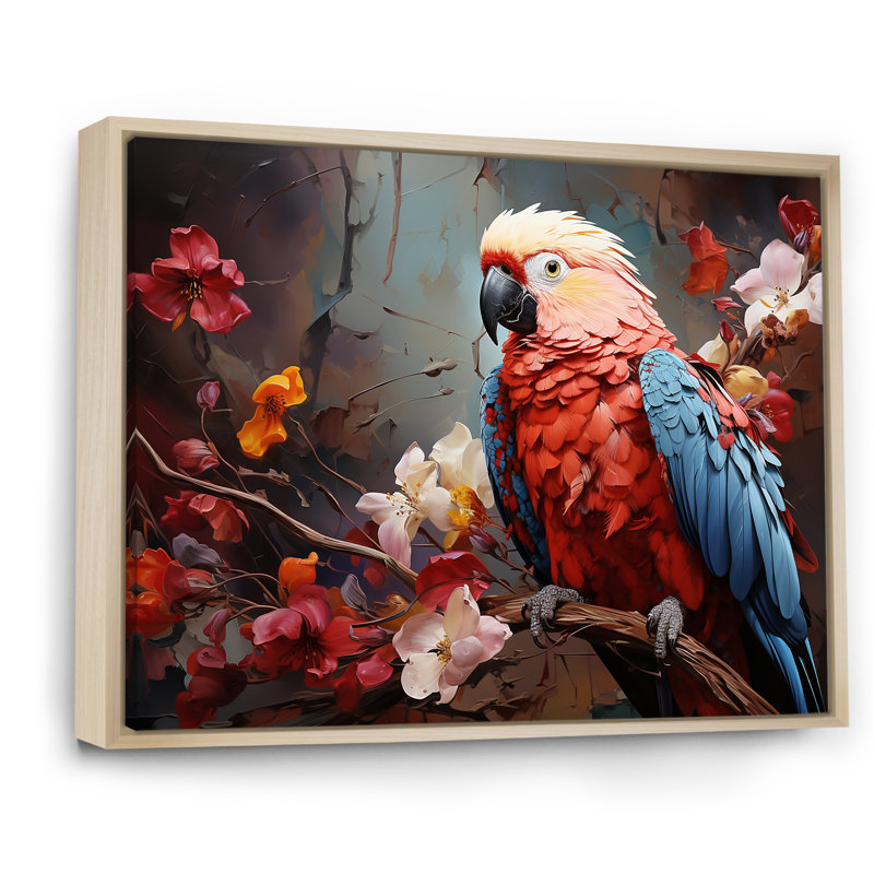 Perroquets harmonie en rouge I - impressions sur toile perroquet, H 30 po x l 40 po x P 1,5 po, Cadre flottant naturel