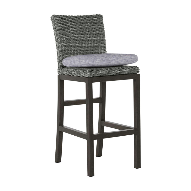 Rustic 30.5" Patio Bar Stool with Cushion, Dove Sunbrella® Linen, Slate Gray, No Welt