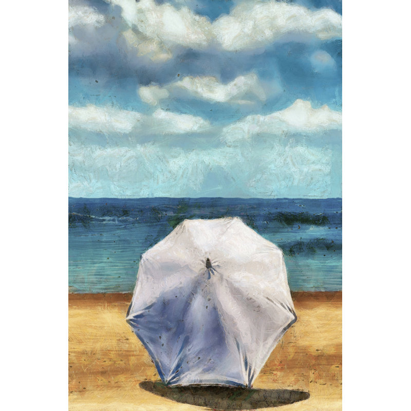 Beach Umbrella II by Alonzo Saunders - Painting on Canvas, 122cm H x 81cm W, Black Floater Framed