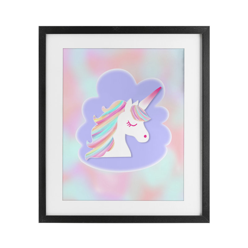 Unicorn Face Pastel Cloud, reproduction encadrée sous verre, design par Pooja Dave, H 21 po x l 17 po, Cadre noir minuit