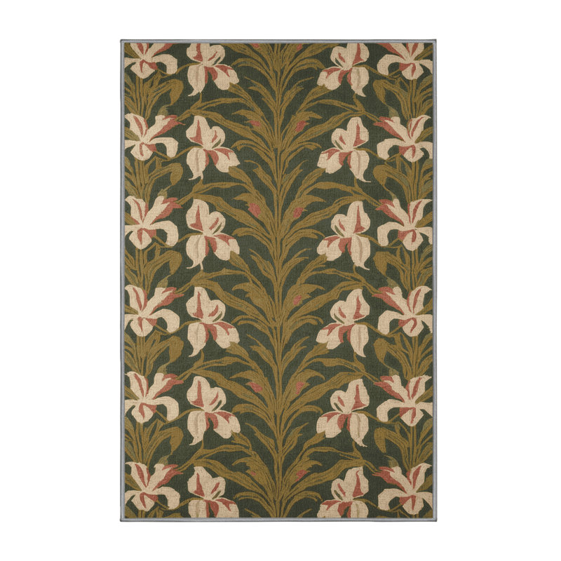 Tapis botanique brun lavable à la machine, Rectangulaire 2 pi x 3 pi