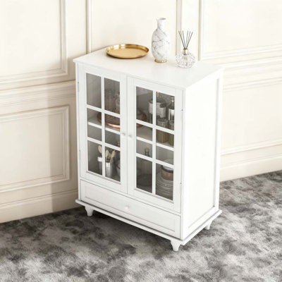 Buffet Cabinet with Double Glass Doors and Drawer