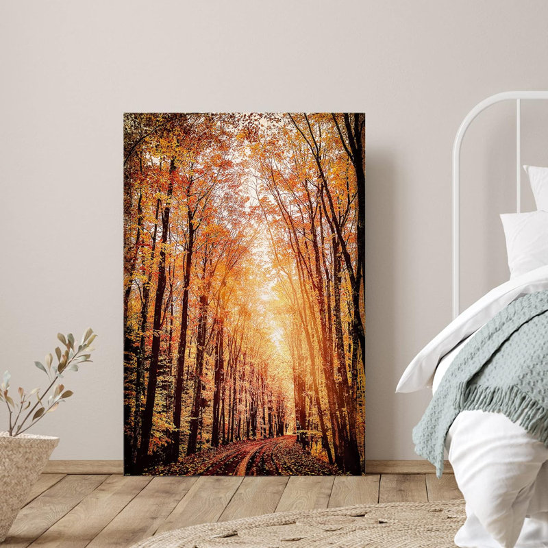 Automne automne «Orange Brown Autumn Forest Trees Landscape Images» sur, H 36 po x l 24 po, Toile tendue