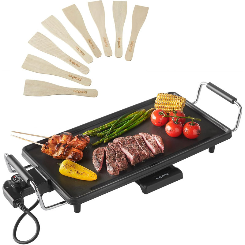 Emperial Teppanyaki Grill Large 2000W - Electric BBQ Grill with Non-Stick Plate, Adjustable Temperature, Drip Tray & 8 Spatulas