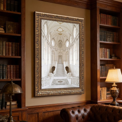 Walnut Gold Framed，Canvas Wall Art for Living Room, Bedroom, Office or Entryway – Decorative Wall Decor with Grand Hall