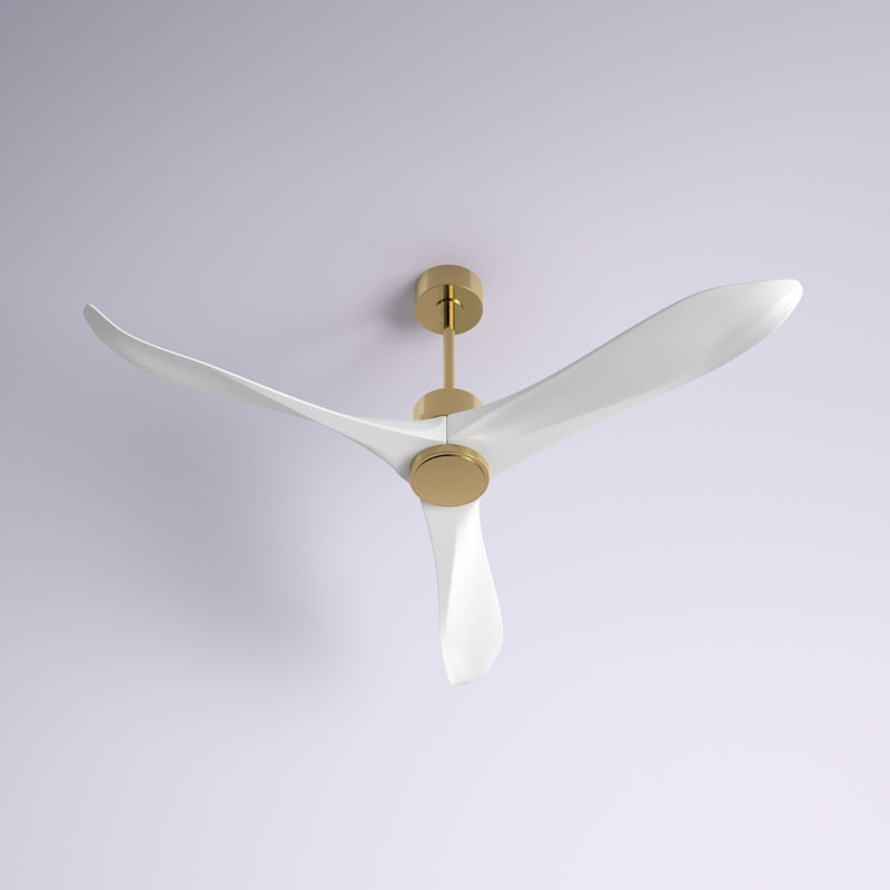 Ventilateur de plafond à 3 pales en bois massif avec télécommande Wivenhoe, Or / blanc cassé, 60 po de largeur, Sans lumière