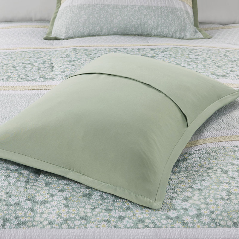 Full/Queen 5 Piece Seersucker Comforter Set With Throw Pillows, Green Floral, Queen Comforter + 4 Additional Pieces