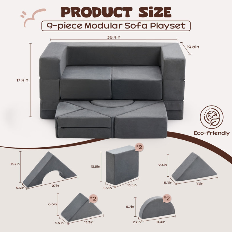 Canapé pour enfants et tout-petits, canapé-lit pliant convertible, canapé modulaire multifonctionnel 10 en 1 pour jouer, créer et dormir
