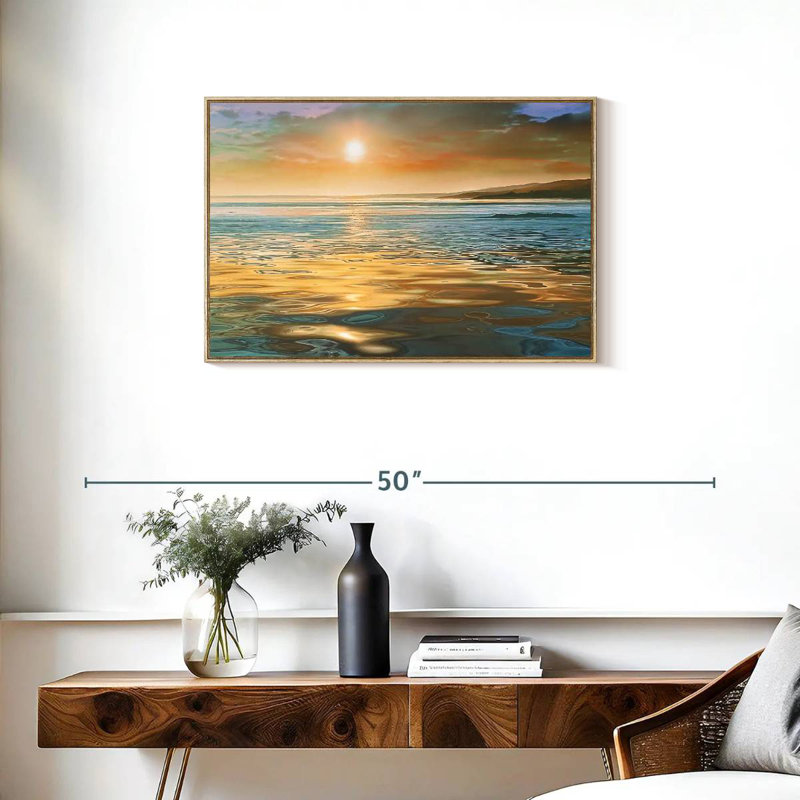 Calme du soir océan, Cadre flottant en bois naturel, 31 po x 21 po