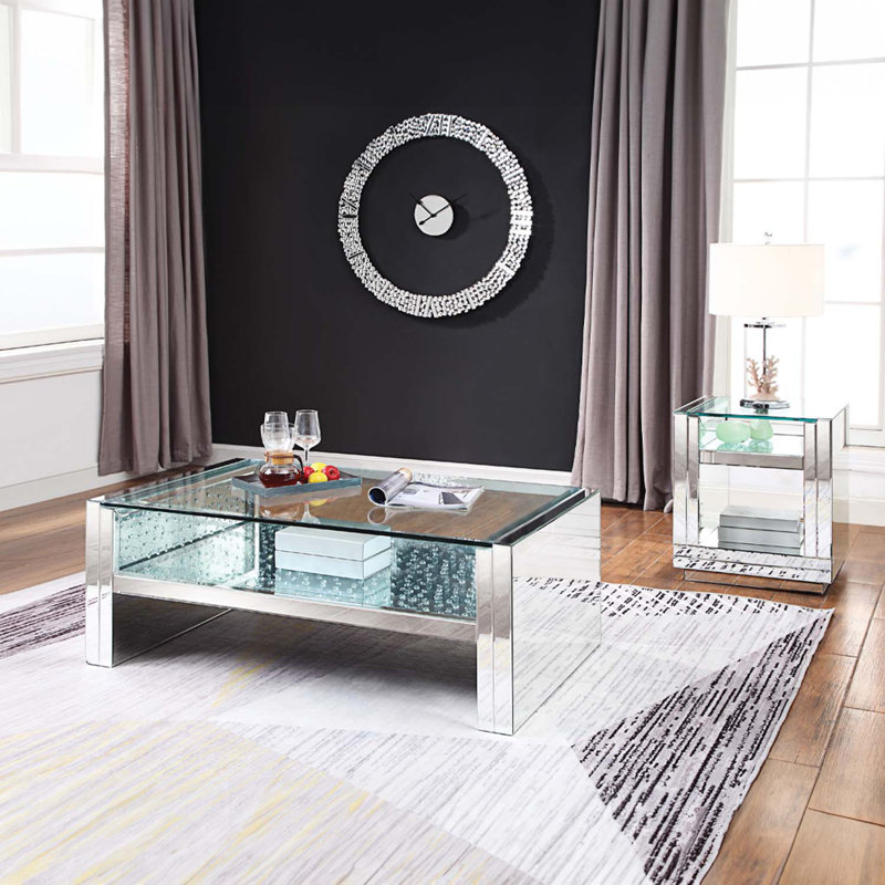 Table basse Nysa, miroir et faux cristaux