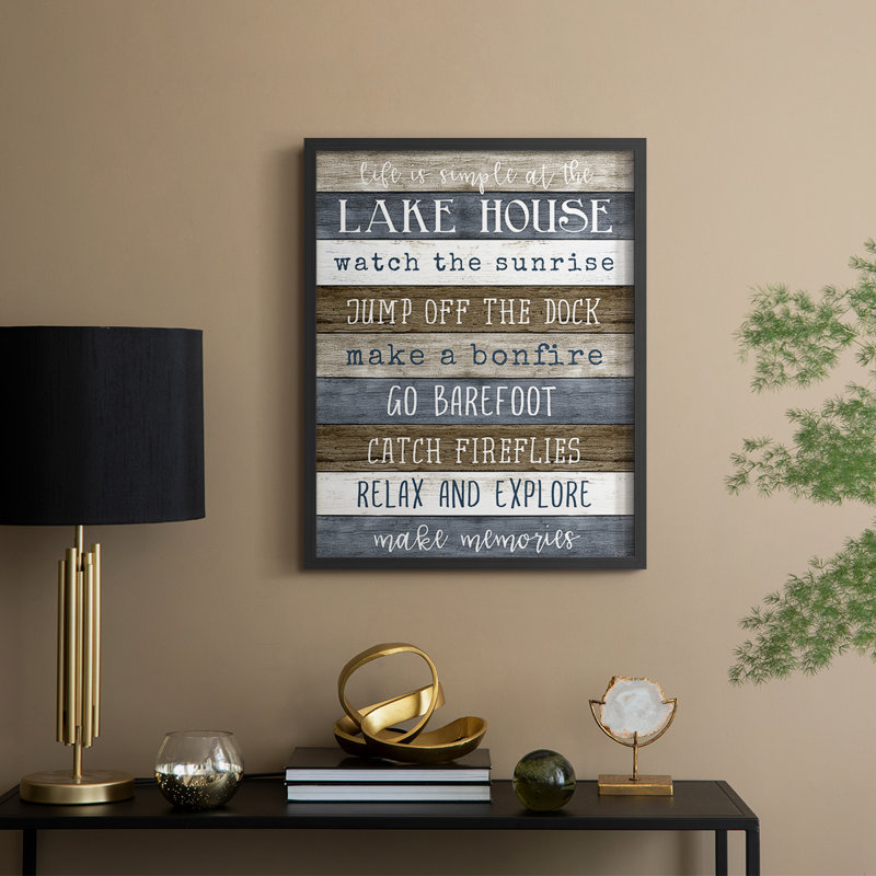 Simple Lake Rules Framed Print - Solid Wood, Black, 21" H x 17" W