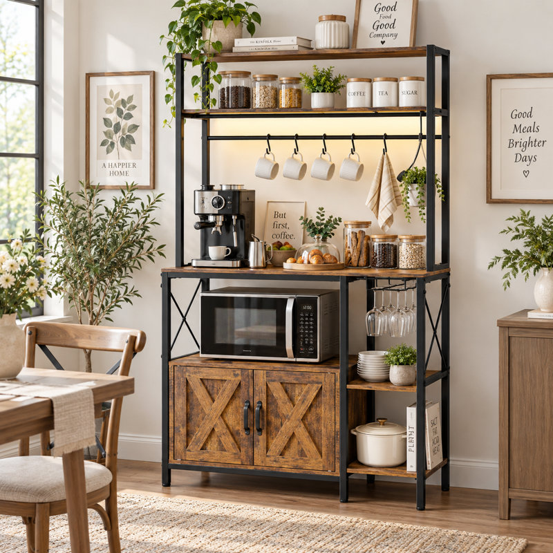 Étagère de boulanger de 84 cm de large avec rangement de cuisine, prise électrique et éclairage DEL