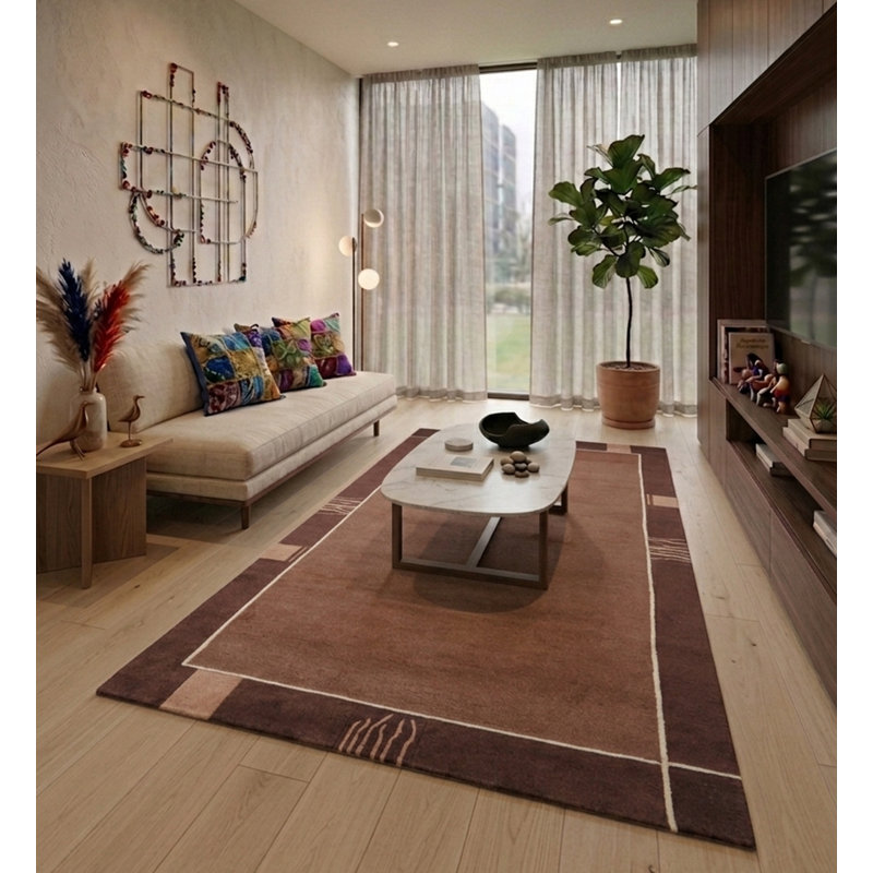 Tapis d'intérieur brun contemporain fait à la main 100% laine Tibbati, Rectangle 5 pi 7 po x 7 pi 10 po
