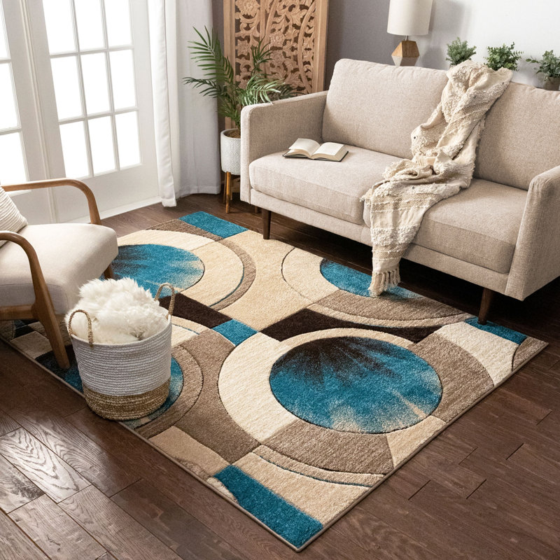 Geometric Area Rug, Rectangle 9'3" x 12'6", Blue 