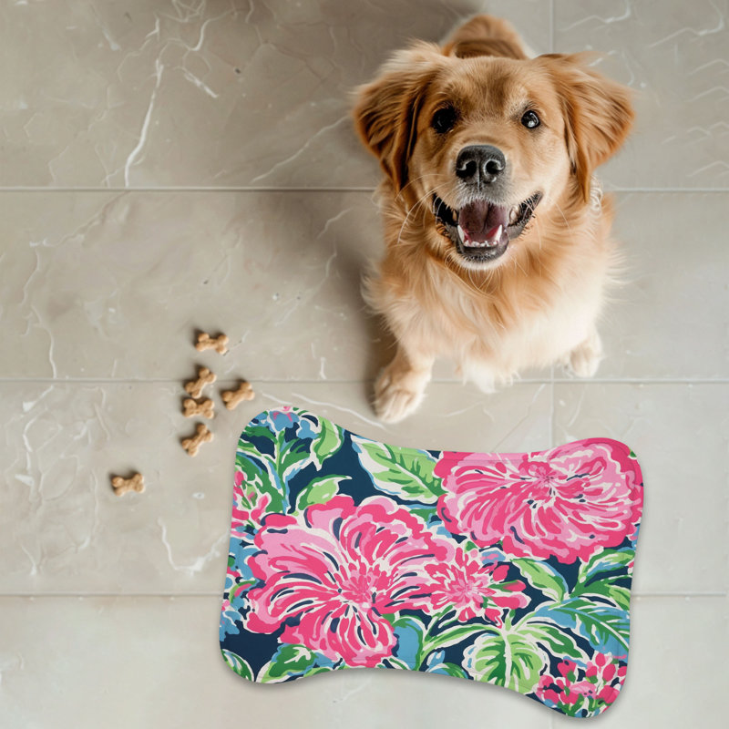 Soft Pink Florals - 1 Piece Bone Shape Feeding Mat