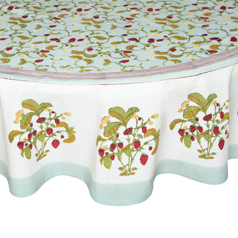 Strawberry Red Blue 70 Round Tablecloth, 70" Round