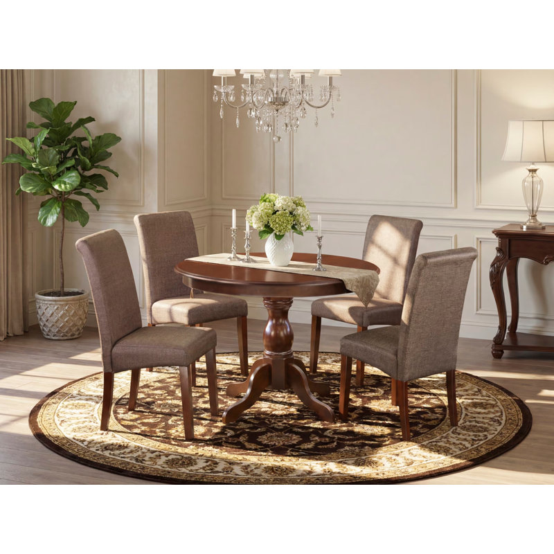 Karmakar Rubberwood Solid Wood Dining Set, Mahogany, 5 Pieces, 30" H x 42" W x 42" D