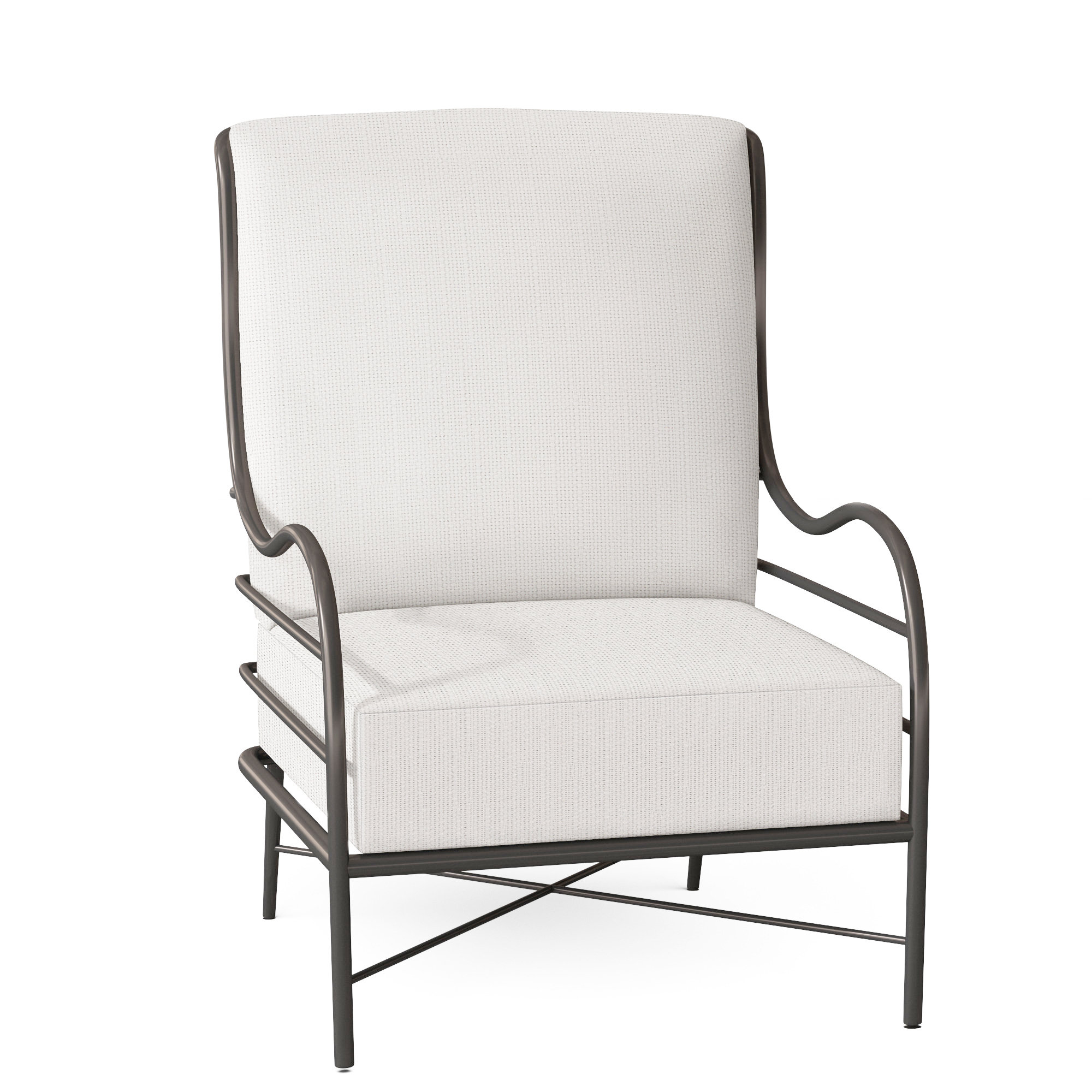 Carmel Wrought Aluminum Outdoor Lounge Chair, No Welt, Linen Snow