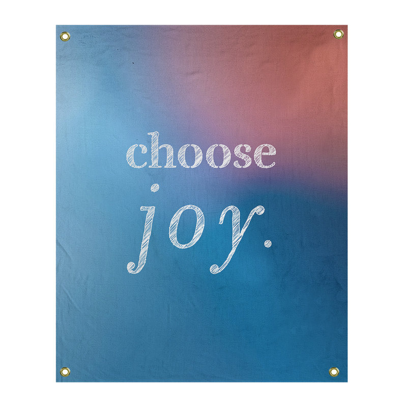Tapisserie de polyester, choisir la joie citation, H 59 pi x l 50 po, Bleu / Rose