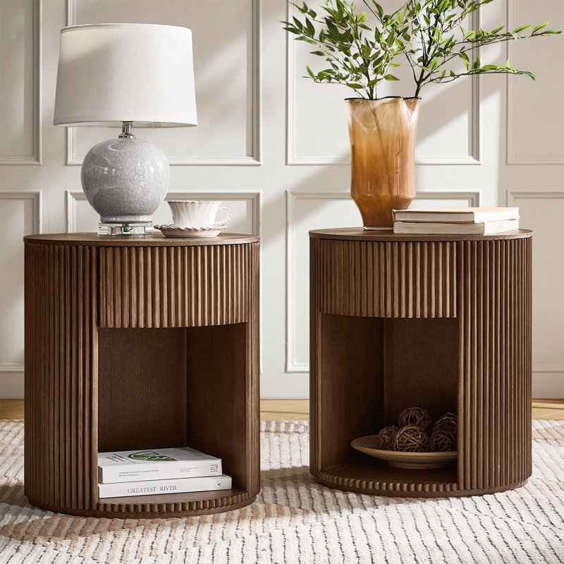 Bert 55.8cm Tall Bedside Table wIth Storage Set of 2, Walnut