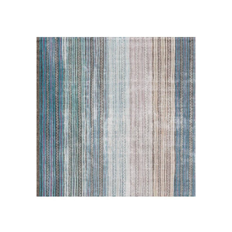 Tapis décoratif rayé bleu, beige et gris, Rectangle 3 pi 10 po x 5 pi 3 po