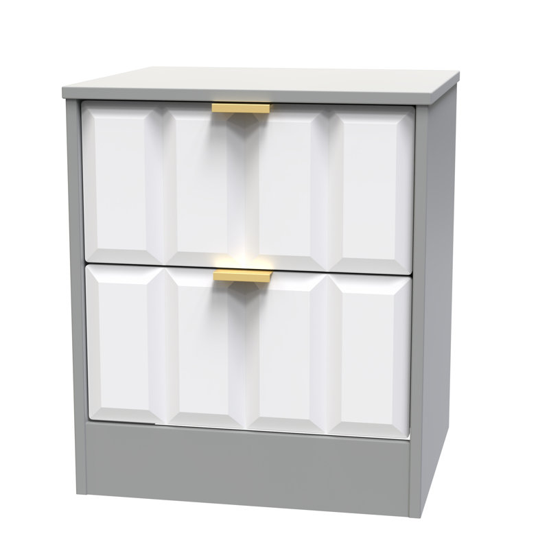 Doss 45cm W Manufactured Wood Bedside Table, White Matt/Dusk Grey