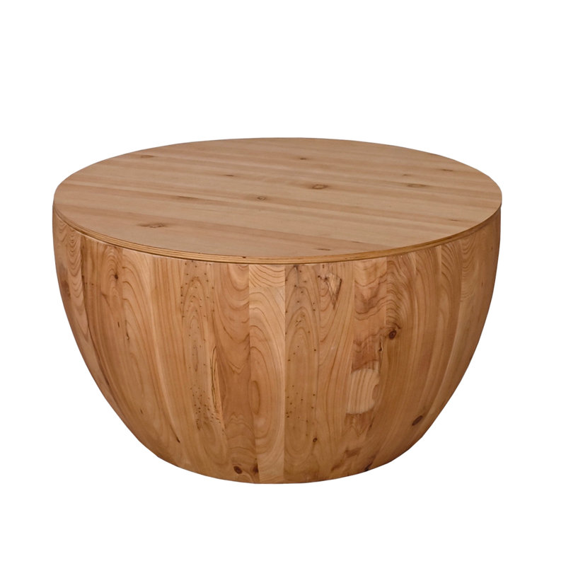 Vintage Style Bucket Shaped Coffee Table For Office, Dining Room, 17.72"H x 31.5"L x 31.5"W, Dark Oak