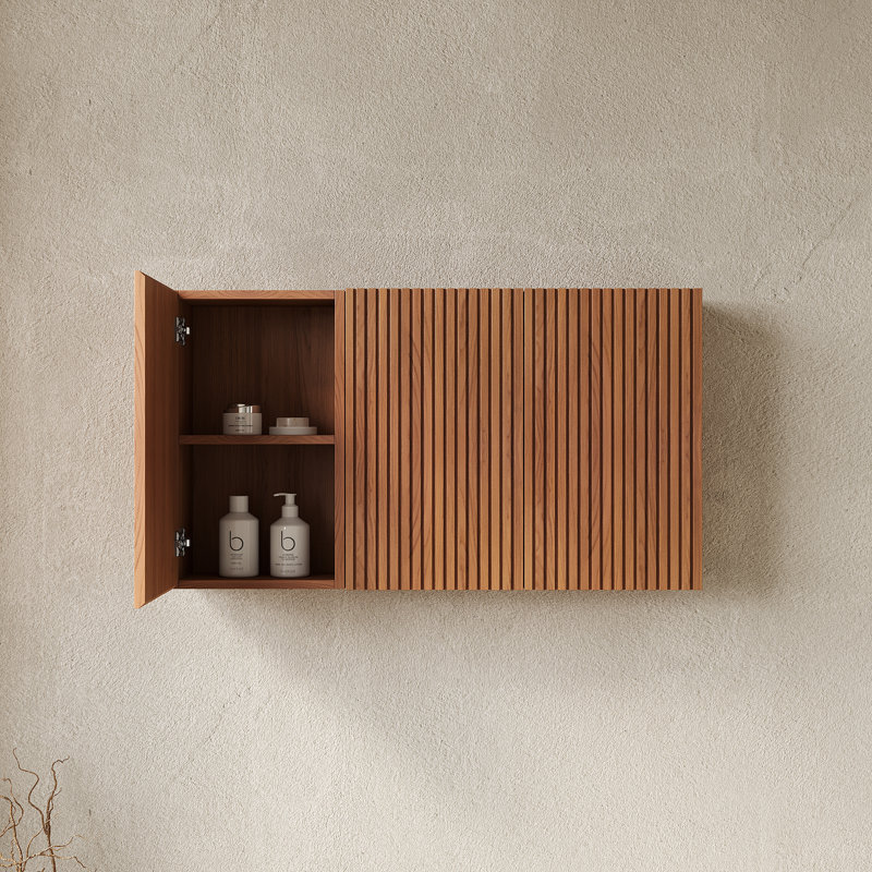 MITCH 41" Brown Oak Multi-Functional Bathroom Wall Cabinet, 3-Door Design, Multi-Room Use
