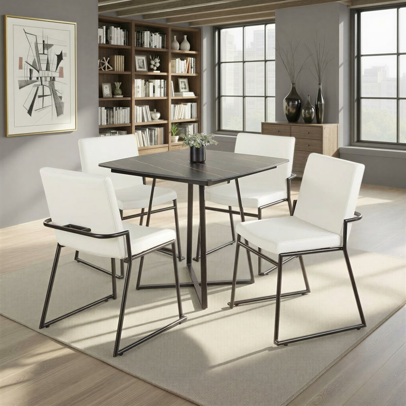 Gradin Stackable Side Chairs, Faux Leather White, Black