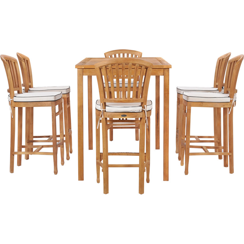 6 - Person Teak Wood Patio Dining Set with Rectangular Table , Cushions Included
