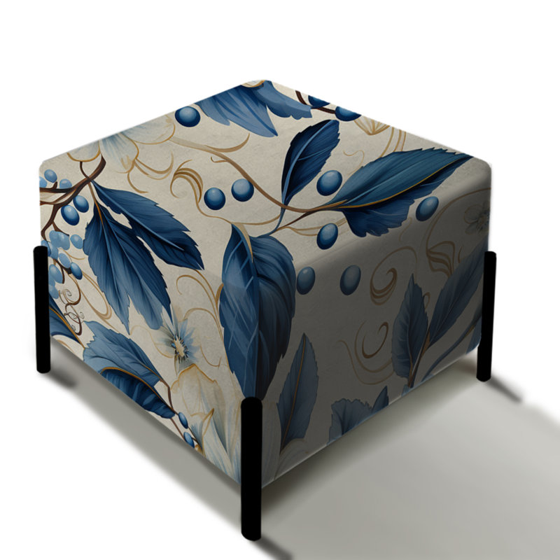 White And Blue Chrysanthemum Tranquillity - Botanical Square Ottoman