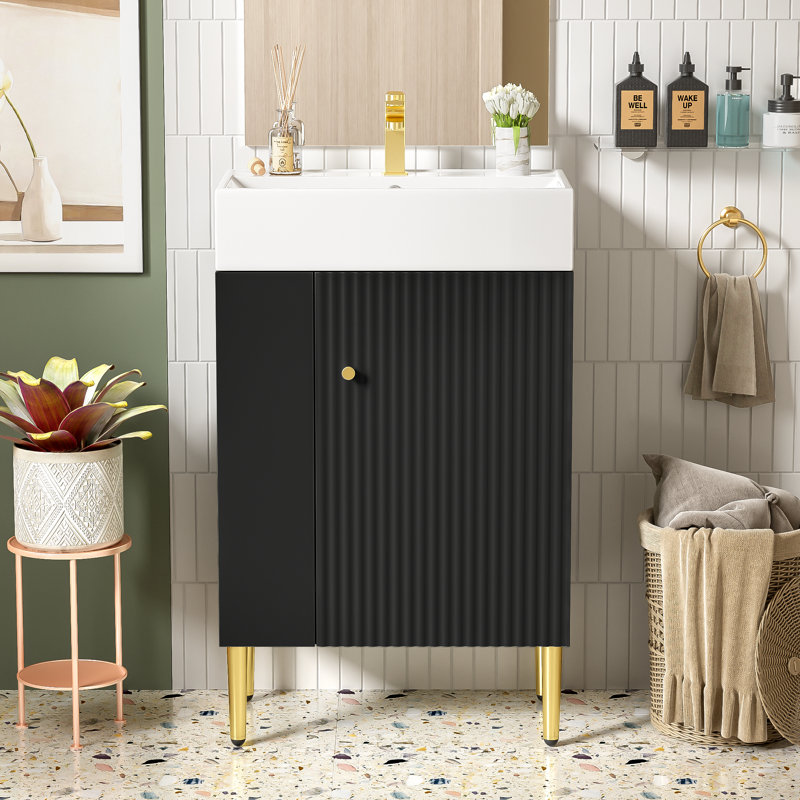 Laycee 21.5'' Single Bathroom Vanity with Ceramic Top, Black