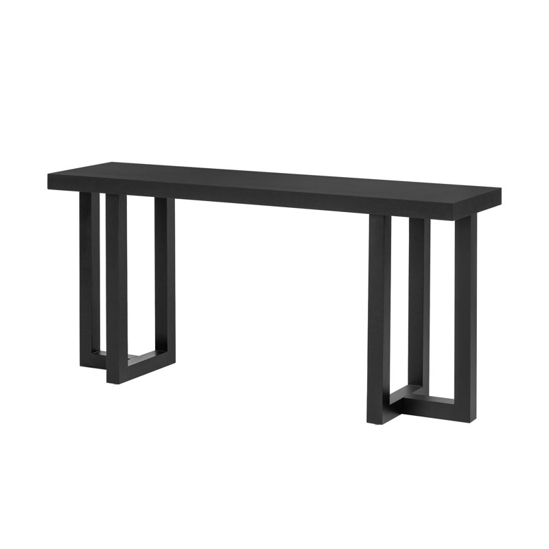 Modern Console Table With Geometric Design And Wood Legs, Black, Black