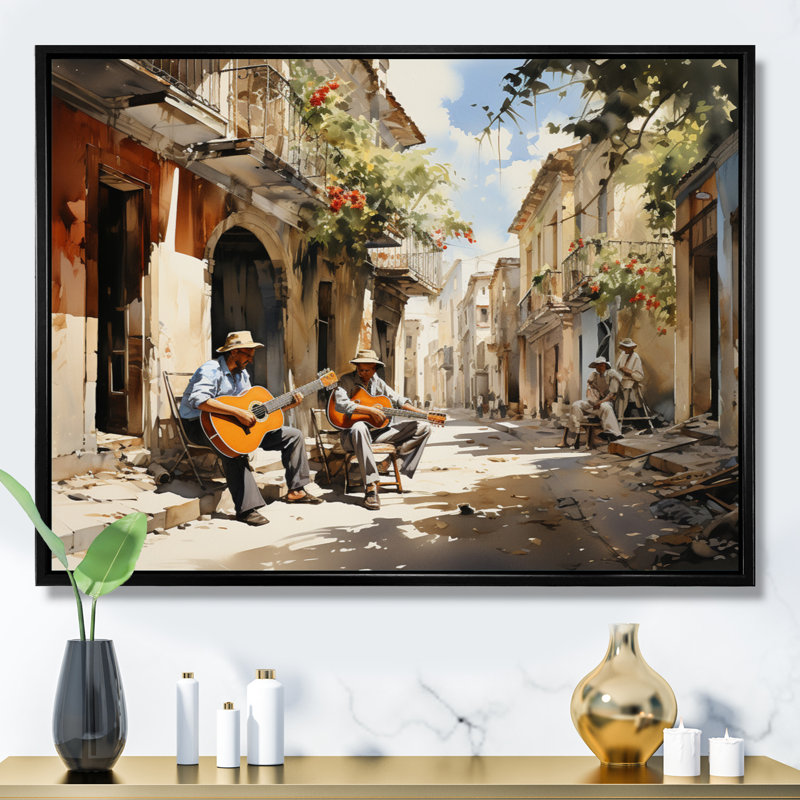 Cuba Rhythms Street II - Cuba, art mural paysage, H 16 po x l 32 po x P 1 po, Cadre flottant noir