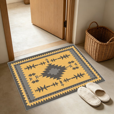 Tapis jaune moutarde et gris foncé pour le salon, doux et confortable, convient à toutes les saisons, facile à entretenir, tapis de sol intérieur lavable à la machine, sous la ferme pour la chambre à coucher, la salle à manger, le bureau, le balcon et le patio