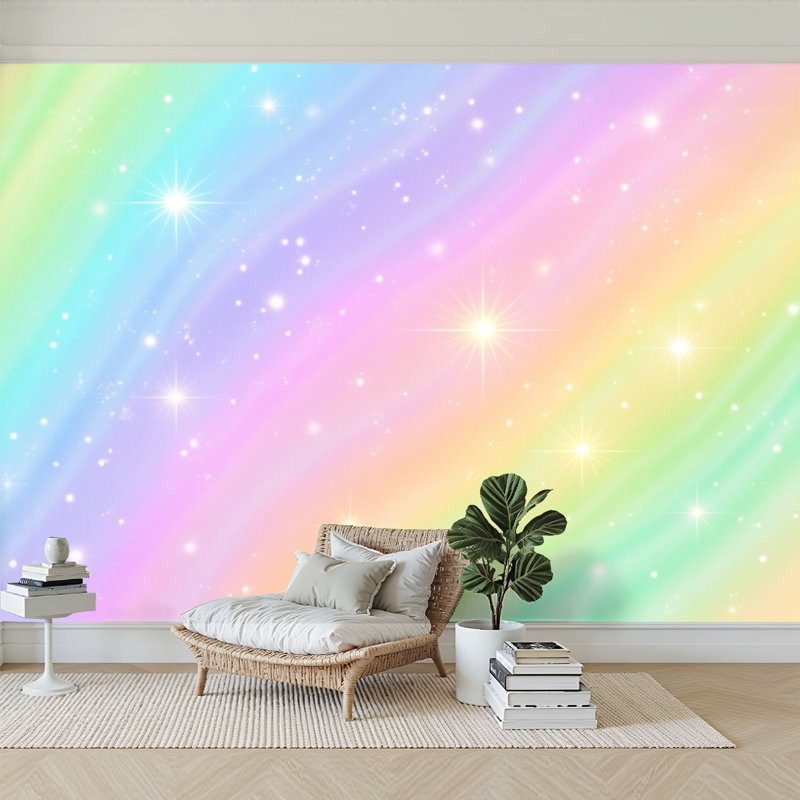 Papier peint adhésif peler et coller Pastel Rainbow Sparkle Gradient Glitter Effect, L 144 po x l 100 po