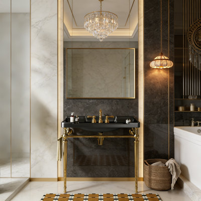 36-Inch Retro luxury bathroom vanity, ceramic basin + metal stand, three-hole faucet design, with towel holder, suitable for small-sized apartments with limited space for bathroom cabinets